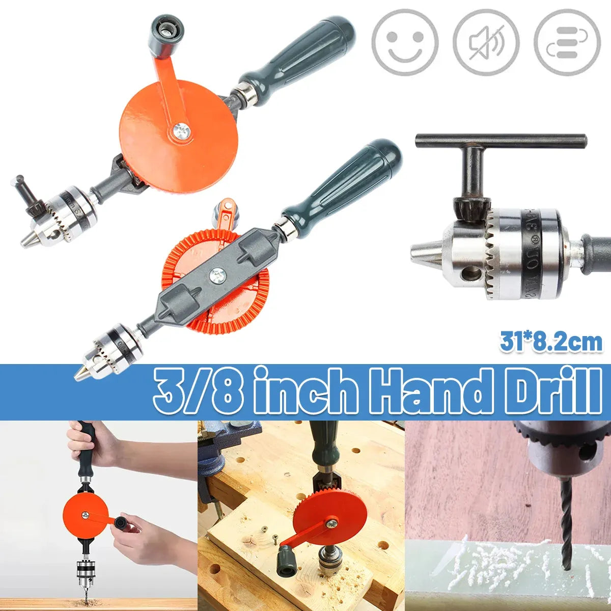Manual Hand Drill Tool 3 8 Inch Woodworking DIY Punch Multifunctional Drill